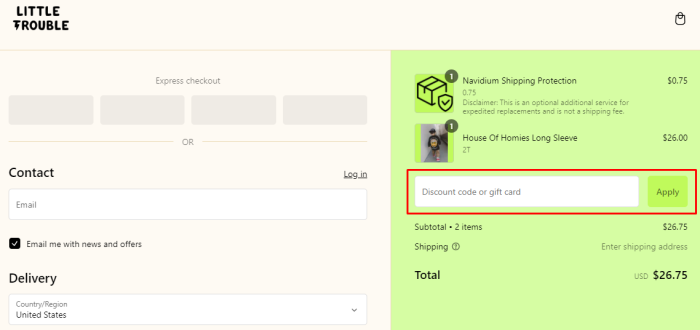 How to use Little Trouble promo code