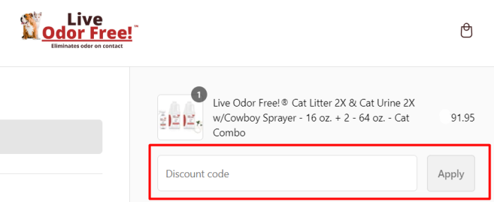 How to use Live Odor Free promo code