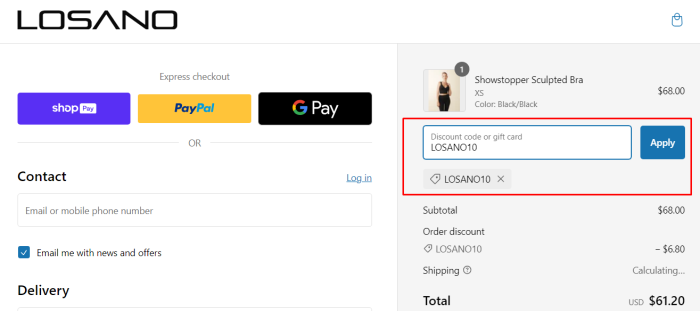 How to use Losano promo code