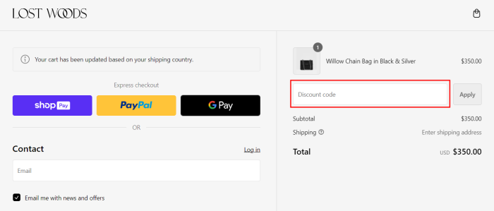 How to use Lost Woods promo code