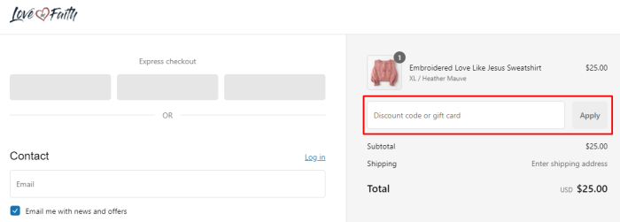 How to use Love in Faith promo code