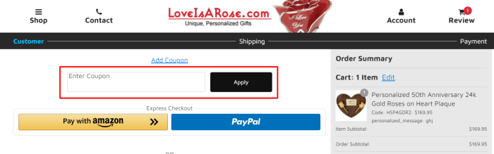 How to use LoveIsARose.com promo code