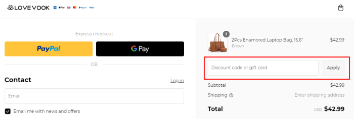 How to use LOVEVOOK promo code