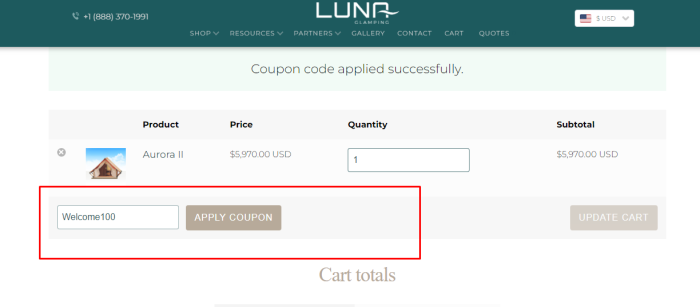 How to use Luna Glamping promo code