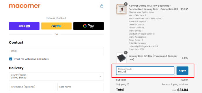 How to use Macorner promo code