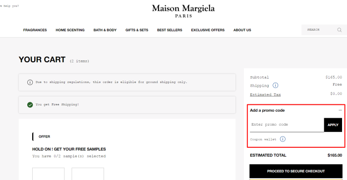 How to use Maison Margiela Fragrances promo code