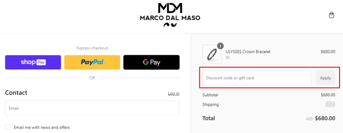 How to use Marco Dal Maso promo code