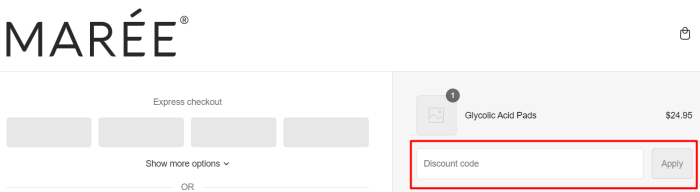 How to use MARÉE promo code