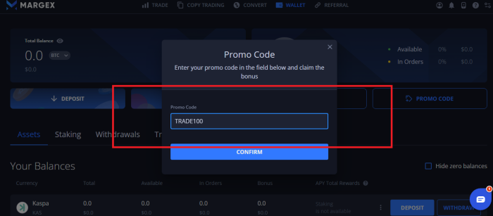 How to use Margex promo code