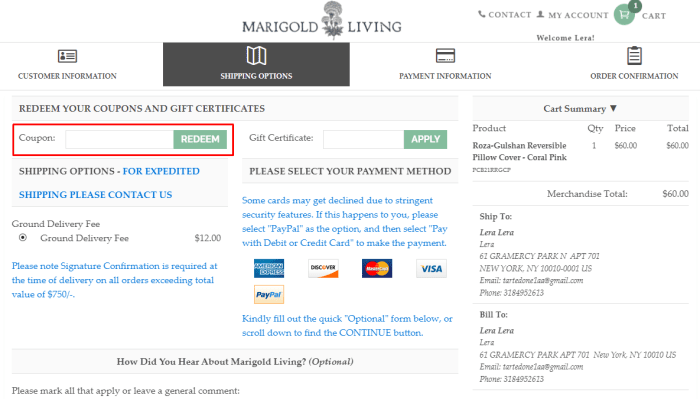 How to use Marigold Living promo code