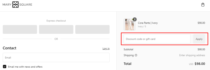 How to use Mary Square promo code