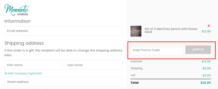How to use Meminto promo code