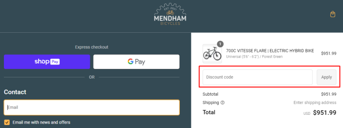 How to use Mendham Bikes promo code