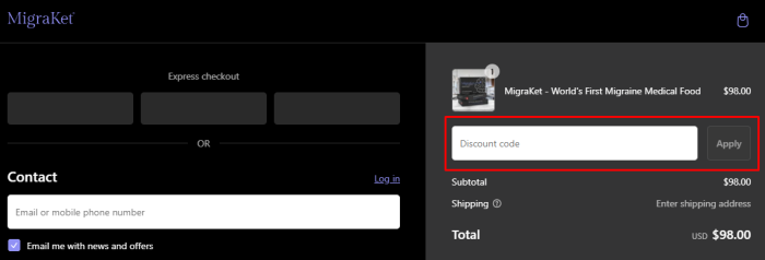 How to use MigraKet promo code