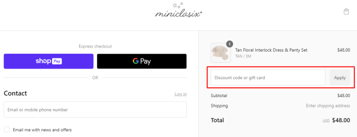 How to use Miniclasix promo code