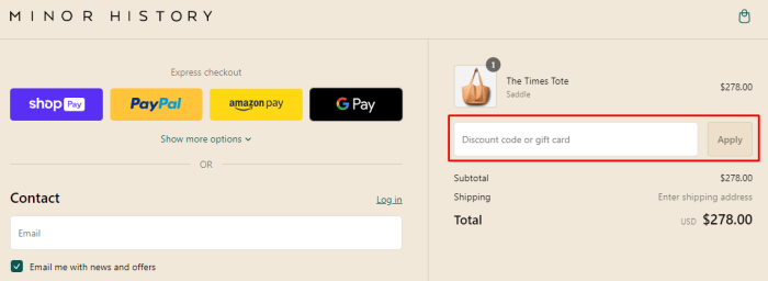 How to use Minor History promo code