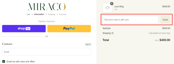 How to use MIRACO promo code