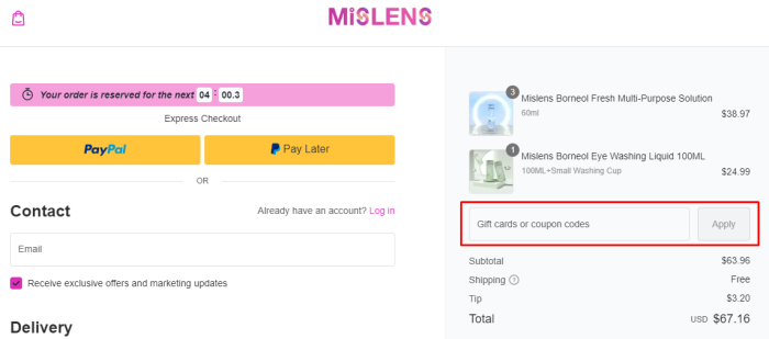 How to use Mislens promo code