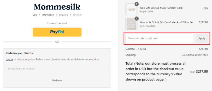 How to use Momme Silk promo code