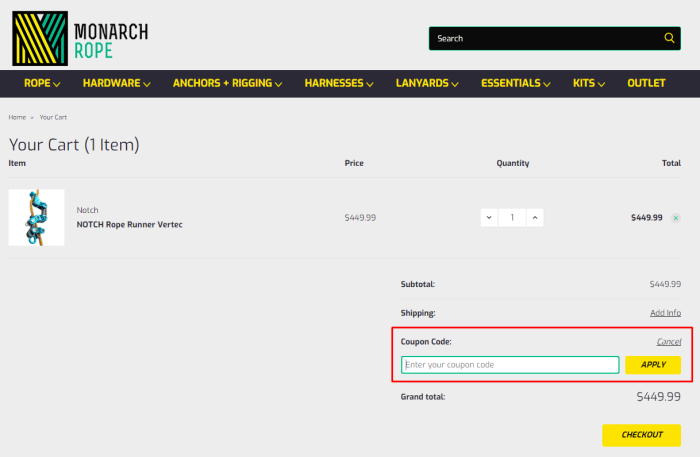How to use Monarch Rope promo code