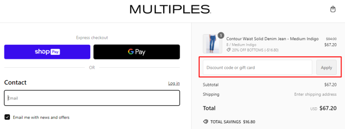 How to use Multiples promo code