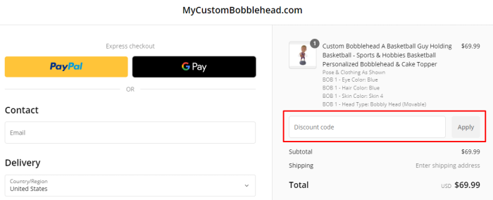 How to use MyCustomBobblehead.com promo code