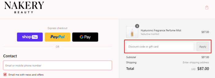 How to use Nakery Beauty promo code