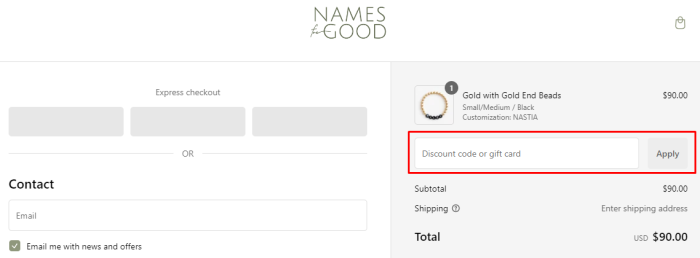 How to use Names For Good promo code