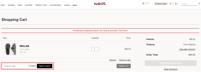 How to use Naot promo code