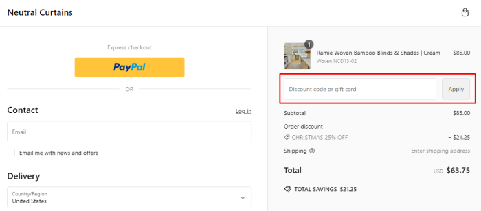 How to use Neutral Curtains promo code