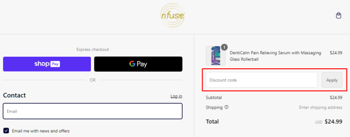 How to use Nfuse Bodycare promo code