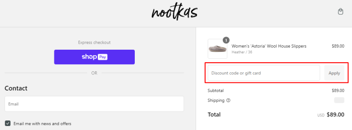 How to use Nootkas promo code