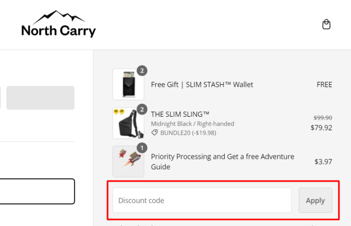 How to use North Carry promo code