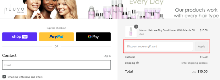 How to use Nuuvo Haircare promo code