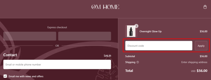 How to use Om Home promo code