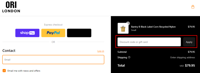 How to use ORI London promo code