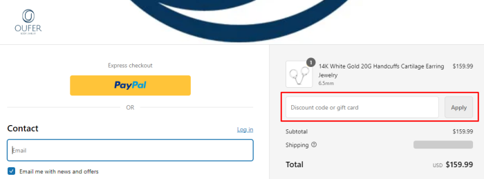 How to use OUFER promo code