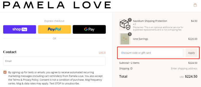 How to use Pamela Love promo code