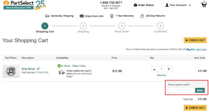 How to use PartSelect promo code