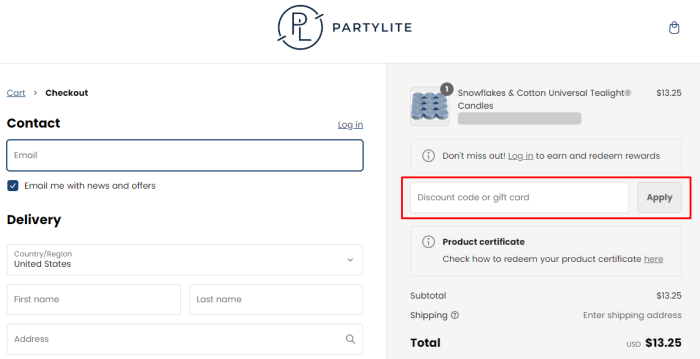 How to use PartyLite promo code