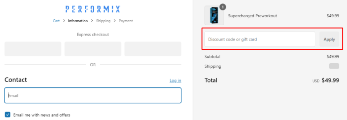 How to use PERFORMIX promo code