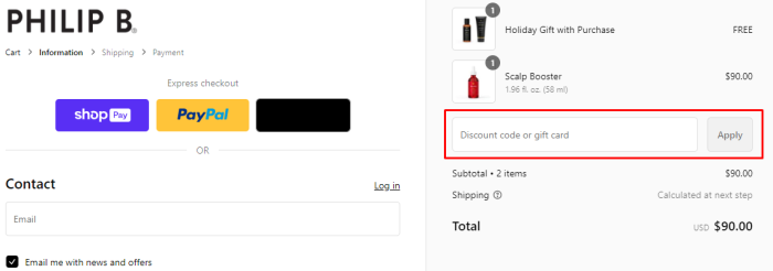 How to use Philip B promo code