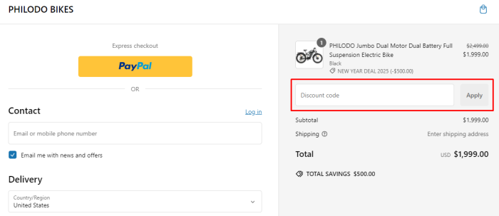 How to use Philodo Bikes promo code