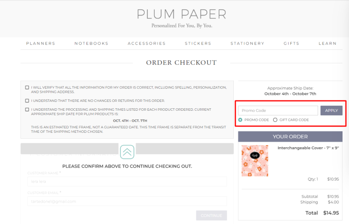 How to use Plum Paper promo code