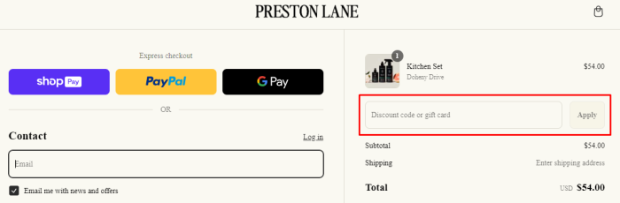 How to use Preston Lane promo code