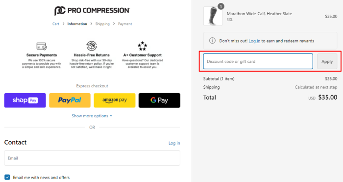 How to use PRO Compression promo code