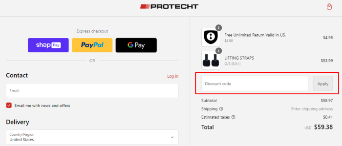 How to use PROTECHT promo code