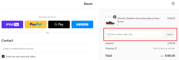 How to use RAUM promo code