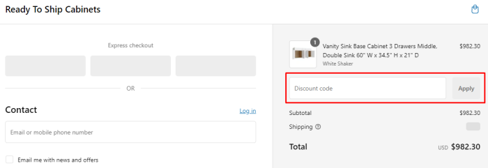 How to use Ready To Ship Cabinets promo code