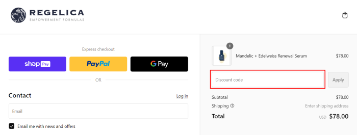 How to use Regelica promo code